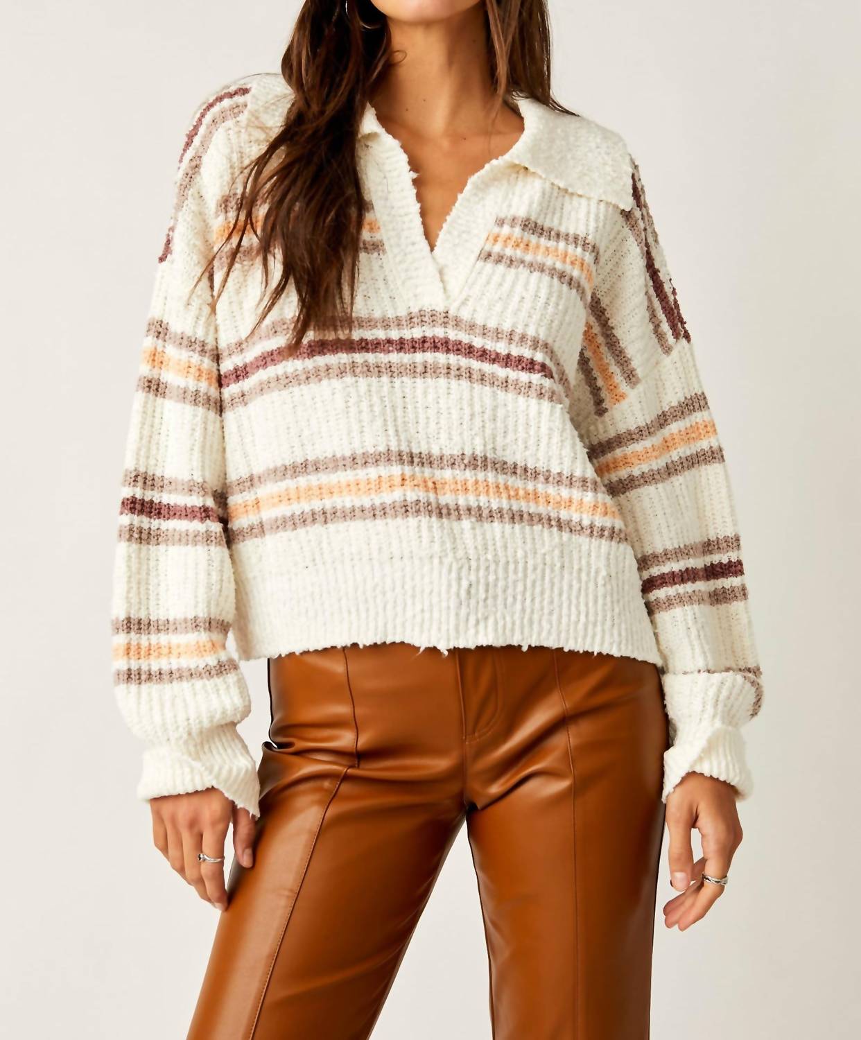 Free People - Kennedy Long Sleeve Collared Pullover Sweater