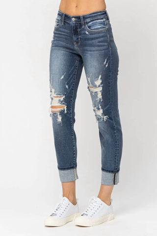 Judy Blue - Calça Jeans Boyfriend Destroy com Punho