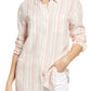 Women's Linen Button-Up Shirt - Pink & Ivory Stripe