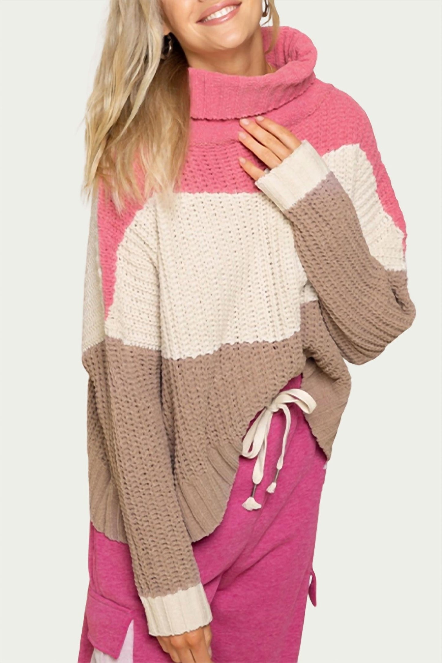 Pol - TEXTURED COLORBLOCK TURTLENECK SWEATER