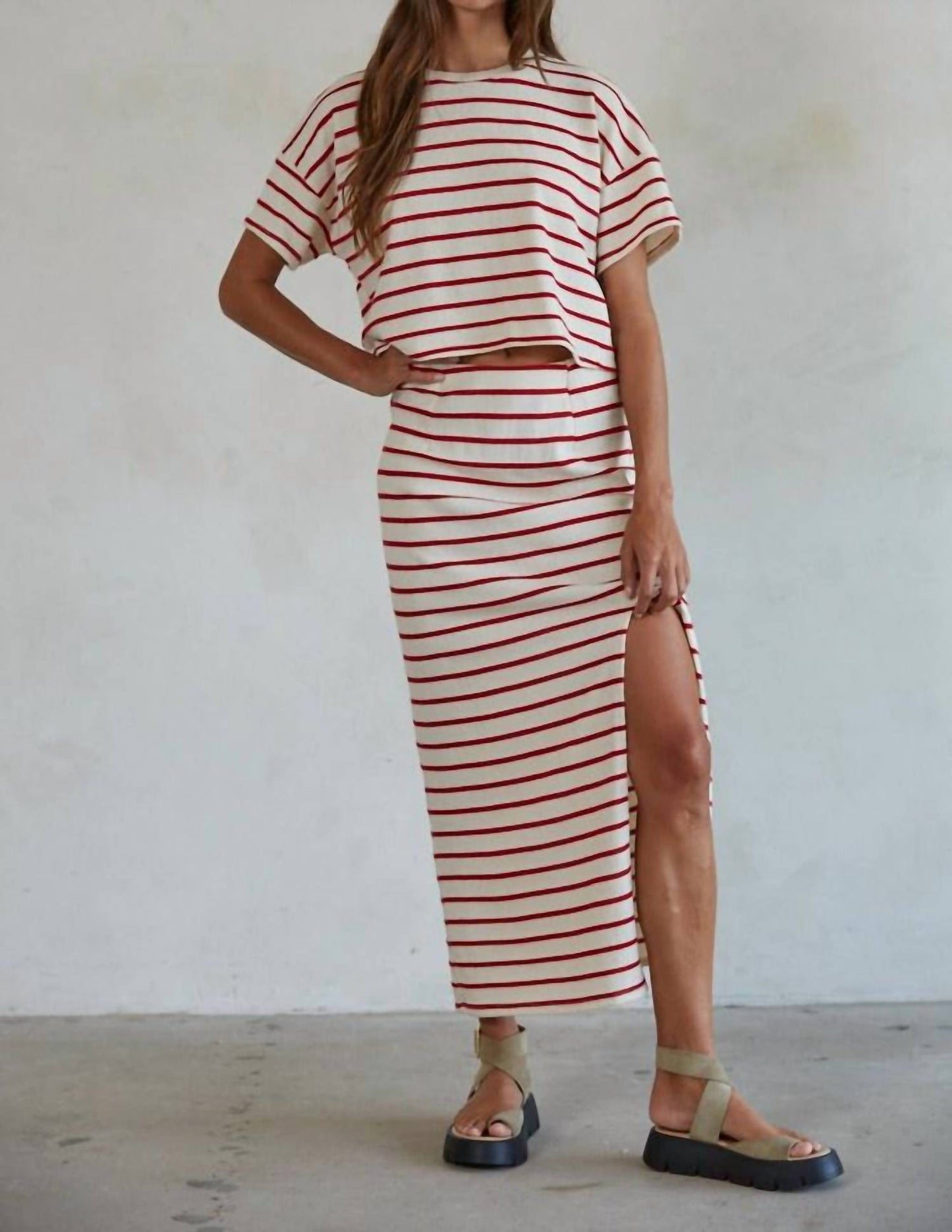 By Together - Striped Pencil Midi Skirt