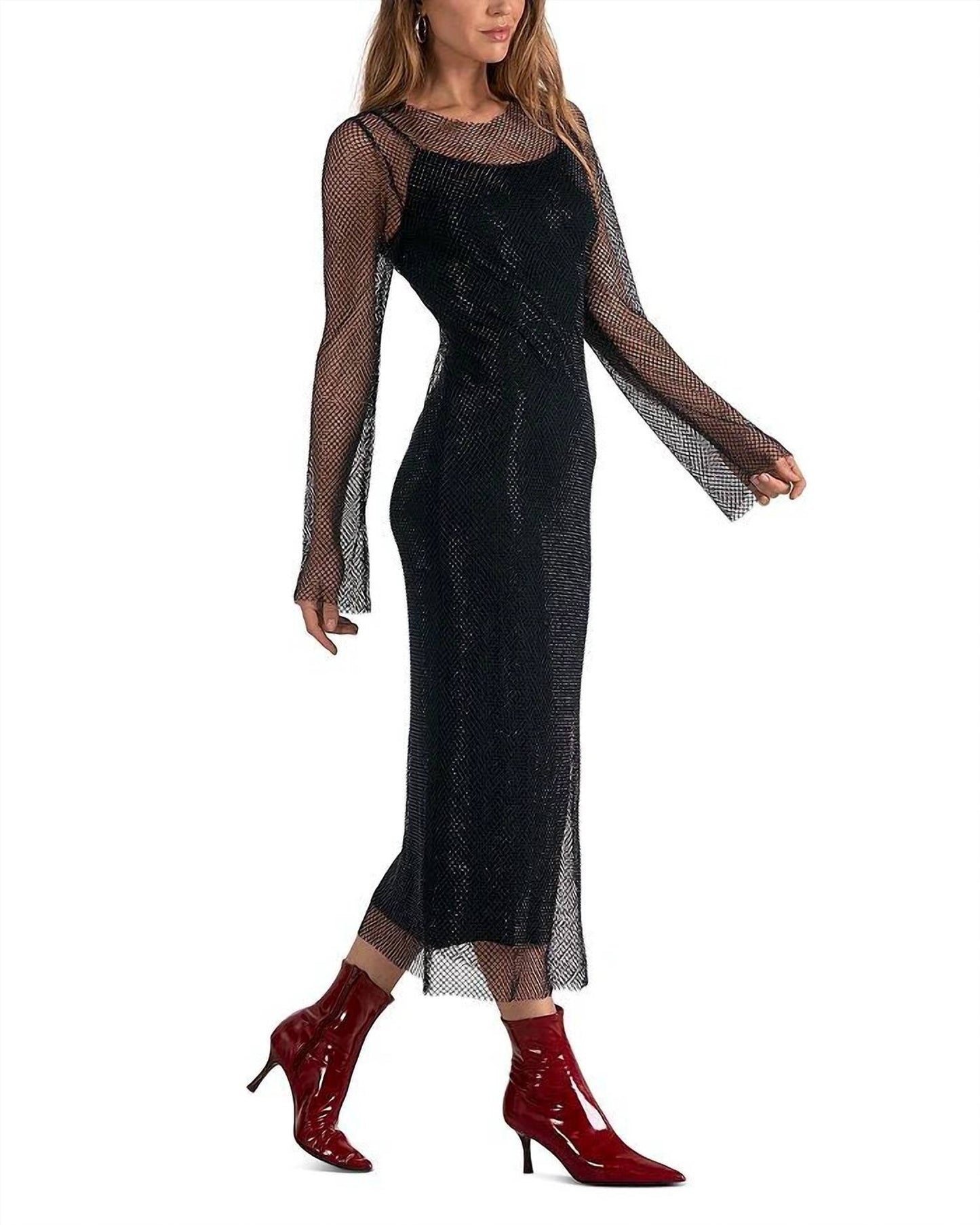 Elan - Long Sheer Sleeve Dress