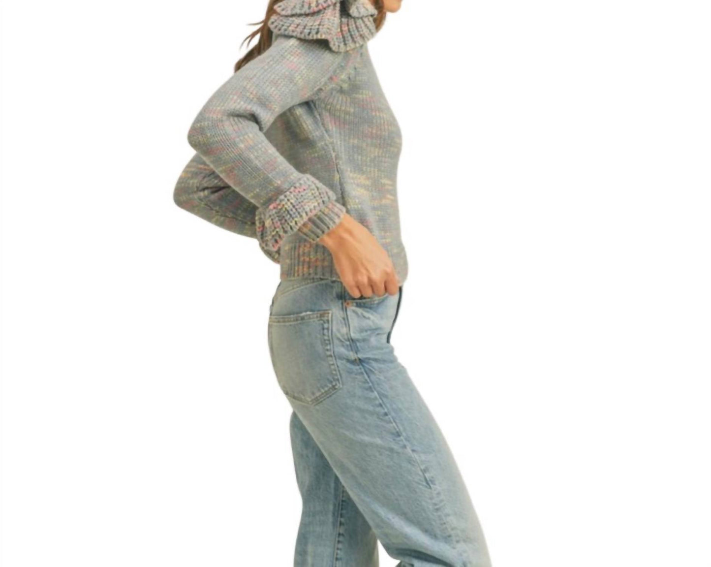 &Merci - Ruffled Shoulder Mix Knit Sweater