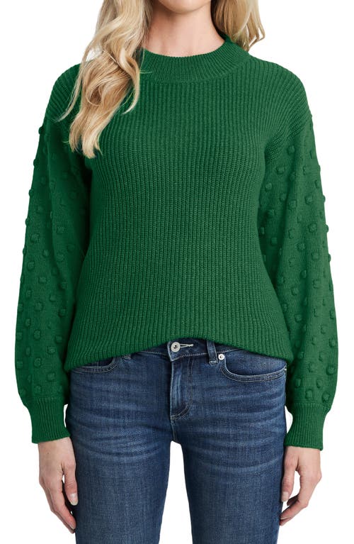 CeCe Puff Sleeve Bobble Ribbed Sweater in Alpine Green, Size Small