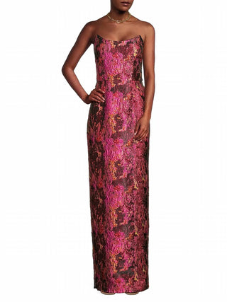 Vestido longo sem alças em jacquard preto Halo - Lumina
