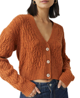 Autumn Cashmere - CROPPED CABLE V-NECK CARDIGAN