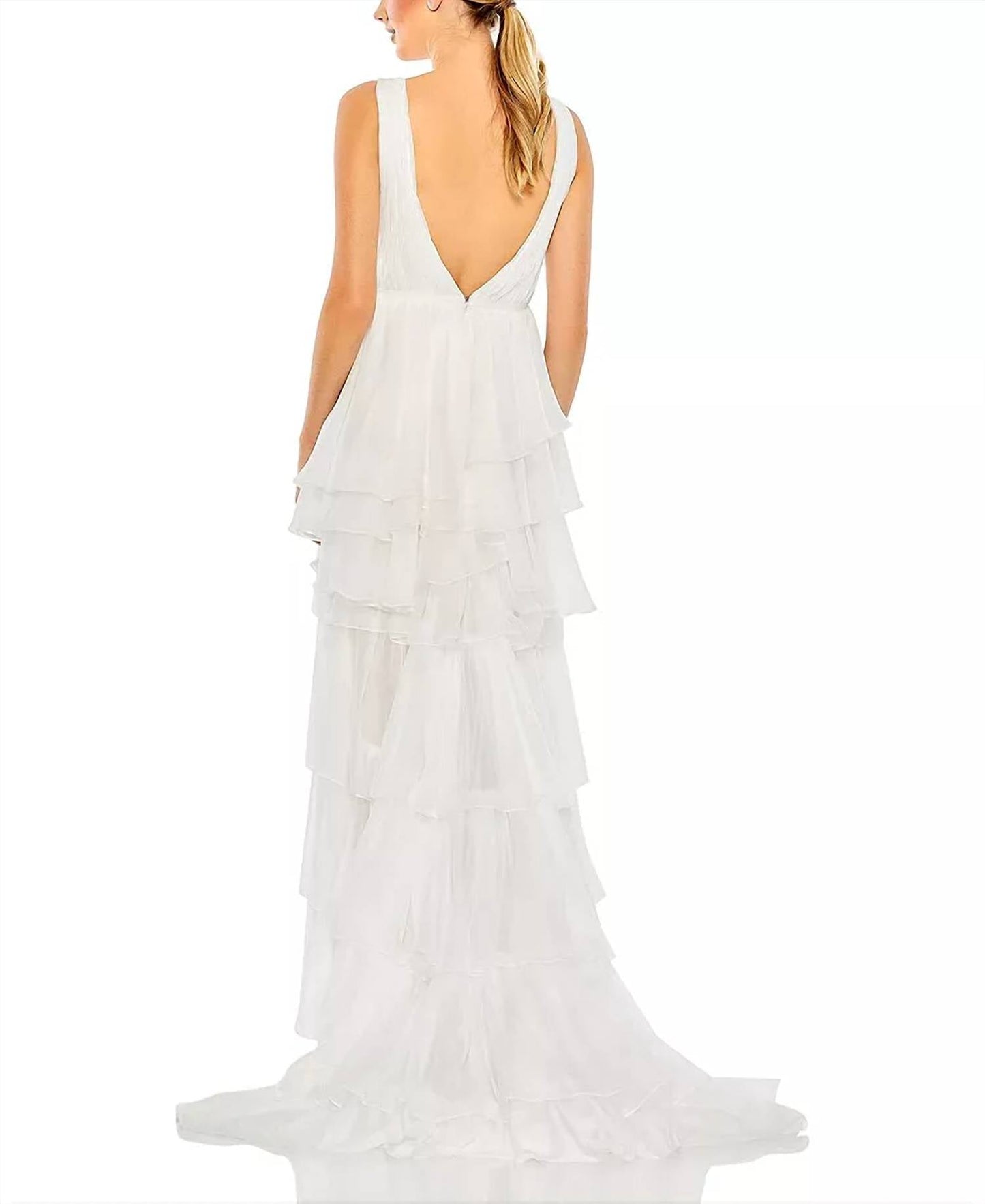 Mac Duggal - Built In Bodysuit Tiered High Low Gown