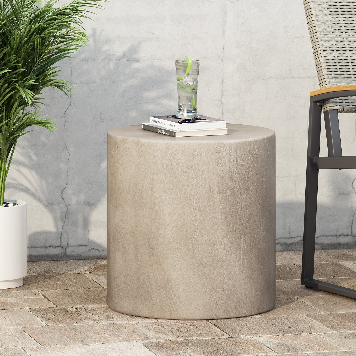 Outdoor Lightweight Concrete Side Table, Light Gray