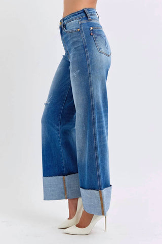 Judy Blue - Calça jeans retrô de perna larga com punho