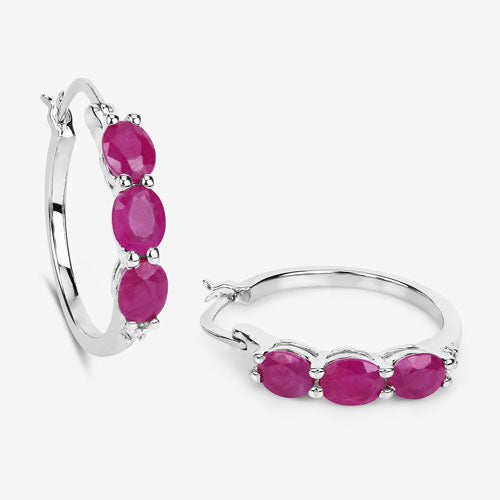 1.81 Carat Genuine Ruby and White Diamond .925 Sterling Silver Earrings