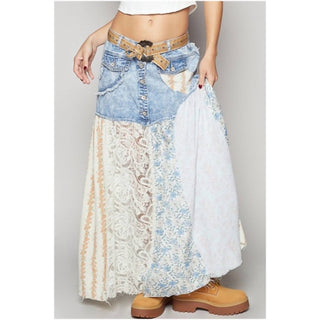 Pol - Woven Floral Print Mixed Skirt