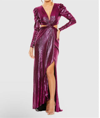 Mac Duggal - Vestido metálico com manga princesa e recortes