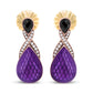 18K Rose Gold Flash Plated .925 Sterling Silver Purple Enamel 1/5 Cttw Round Pave-Set Diamond and 5.5 x 4mm Pear-Shaped Black Onyx Drop Earrings (F-G Color, VS1-VS2 Clarity)