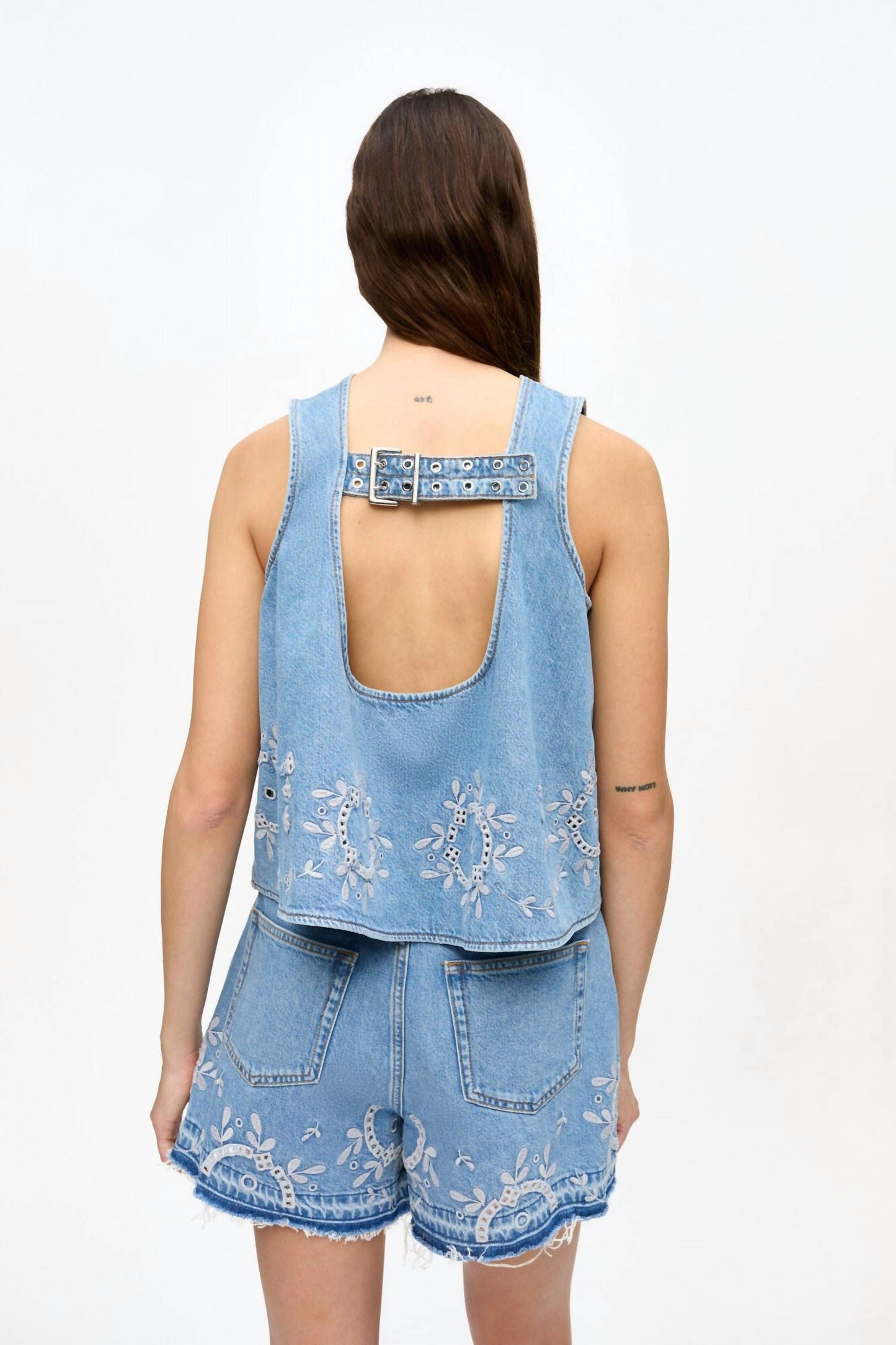 Ganni - Women's Broderie Anglaise Denim Shorts