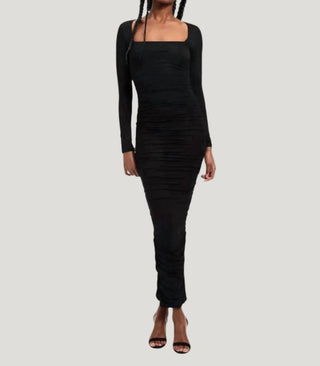 Good American - Vestido longo com decote quadrado e franzido