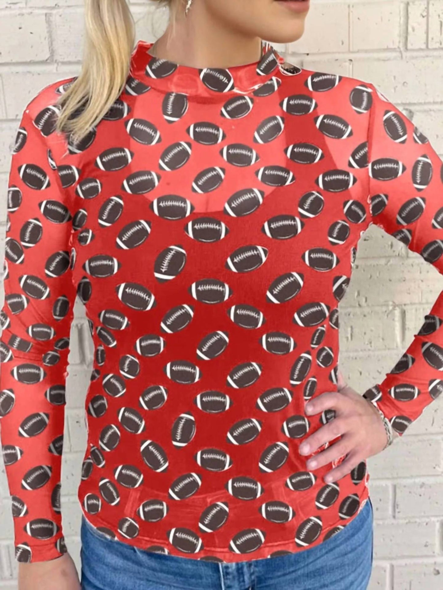 Aapparella - Women's Mesh Football Print Long Sleeve Top