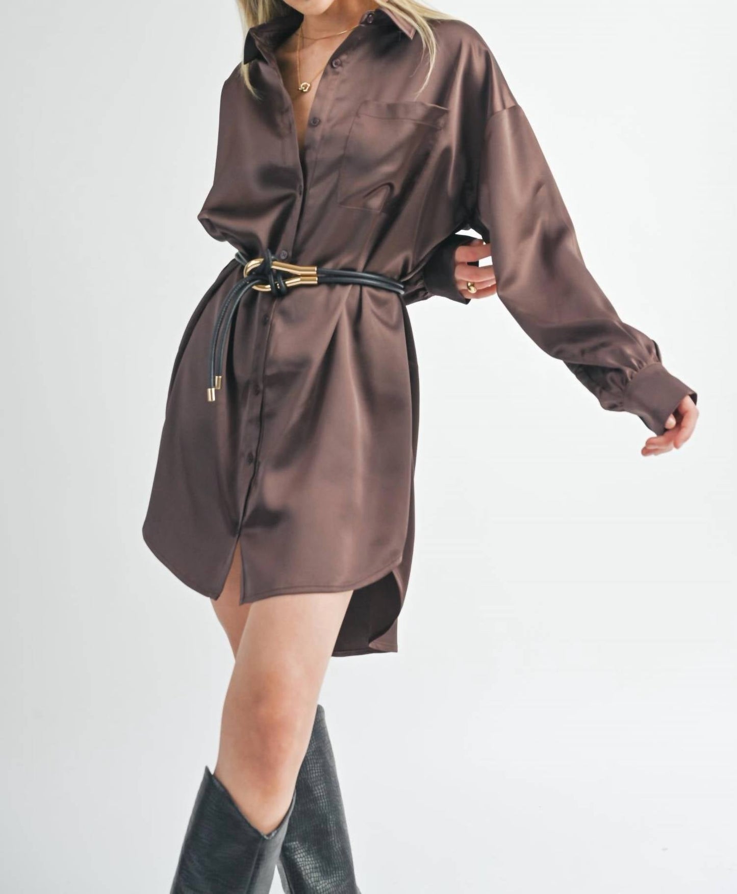 Sage The Label - Collared Oversized Shirt Dress