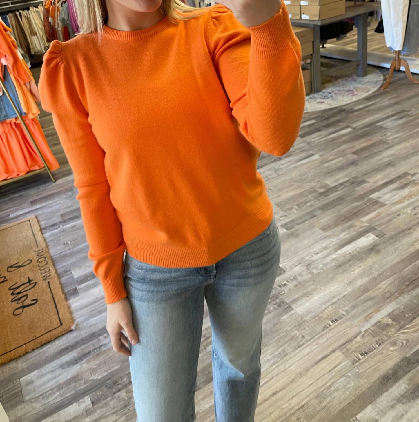 &Merci - Puff Sleeve Crew Neck Sweater