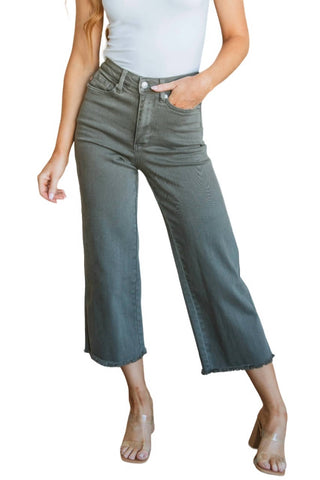 Judy Blue - Calça jeans cropped de cintura alta com controle de altura e perna larga