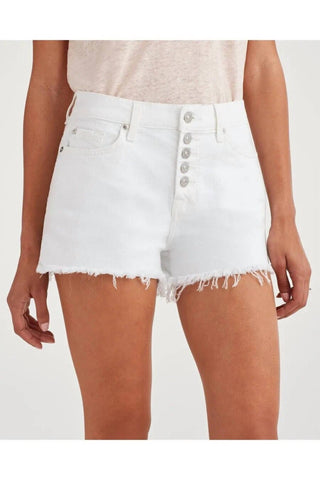 7 For All Mankind - Shorts de cintura alta com botões expostos e desfiados