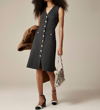 J.Crew - Vestido tubinho com botões em mistura de lã elástica italiana