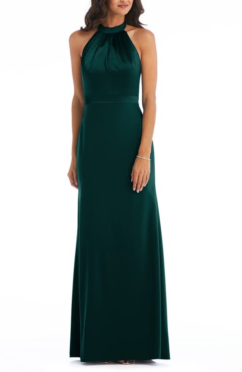 After Six Halter Neck Charmeuse & Crepe Gown in Evergreen, Size 16