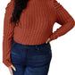 Basic Bae - Ribbed mock neck top with puff sleeves
