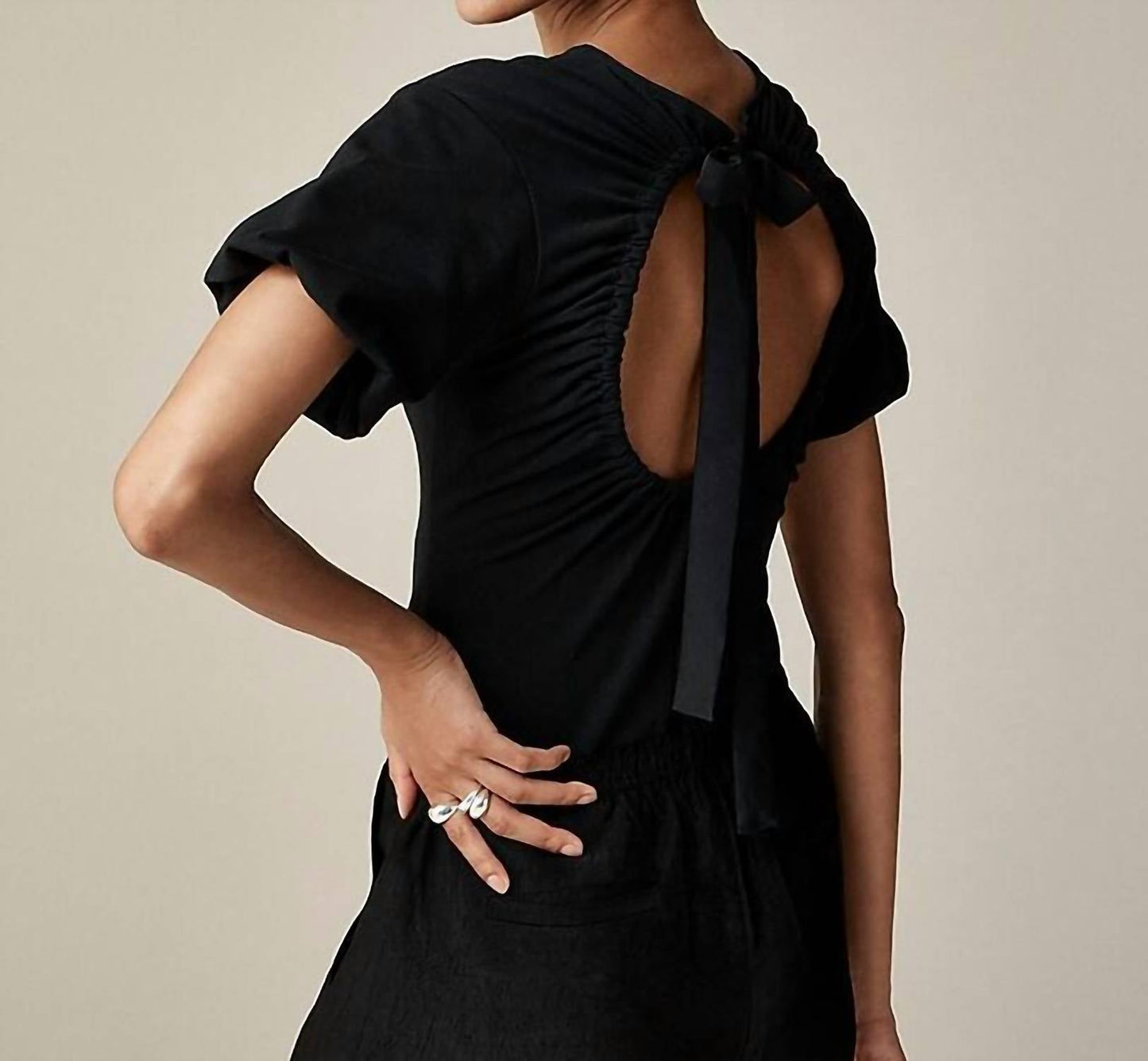 J.Crew - Open-back Puff-sleeve Top In Stretch Cotton Blend