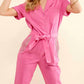Blue B - Utility Twill Stretch Tie Front Rhinestone Jumpsuit