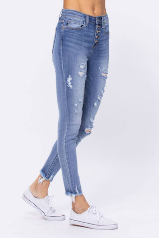 Judy Blue - Calça jeans skinny com botões e cintura alta