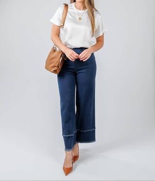 Lysse - Women's Fringe Wide Leg Crop Denim Pants