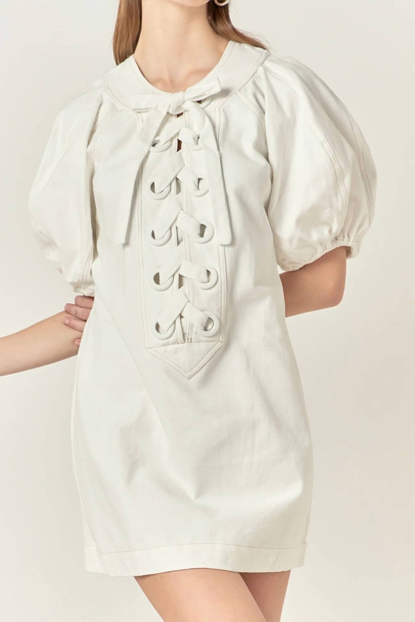 2.7 August Apparel - Laced Up Puff Sleeve Mini Dress