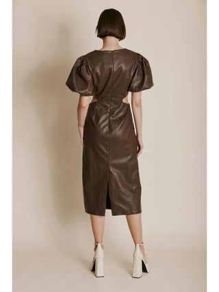 Aureum - Vestido midi com recortes em couro vegano