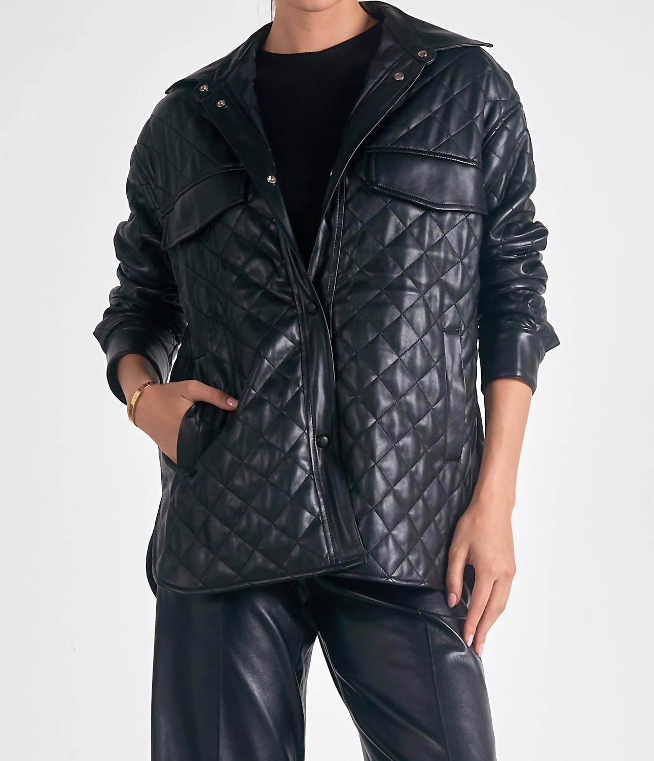 Elan - QUILTED FAUX LEATHER JACKET