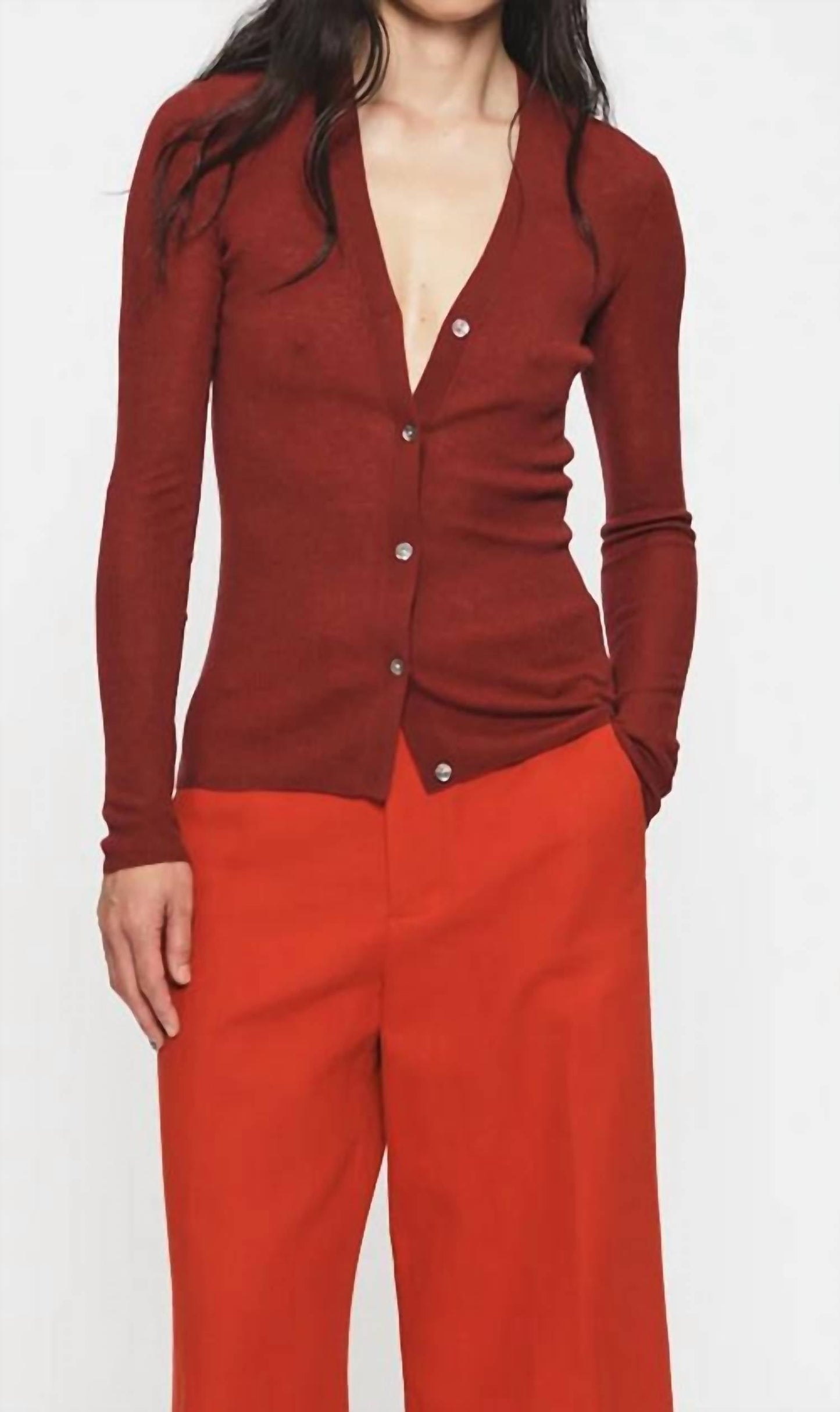 6397 - Skinny Rib V Cardigan