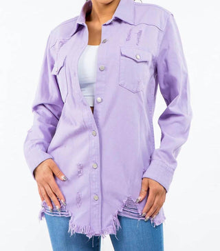 Trendsi - Jaqueta jeans desgastada com bainha desfiada American Bazi