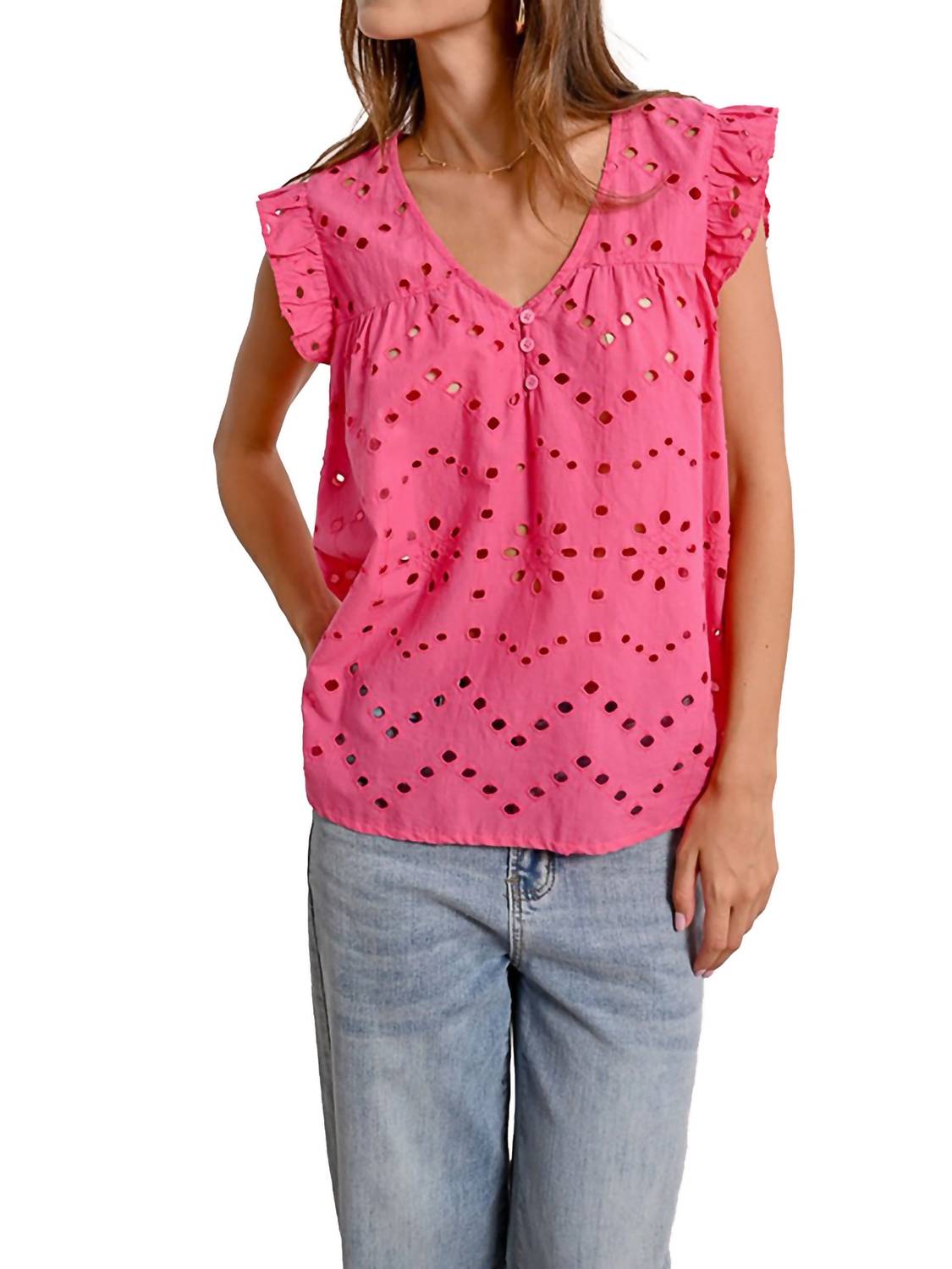 Molly Bracken - Ruffle Sleeve Eyelet Top