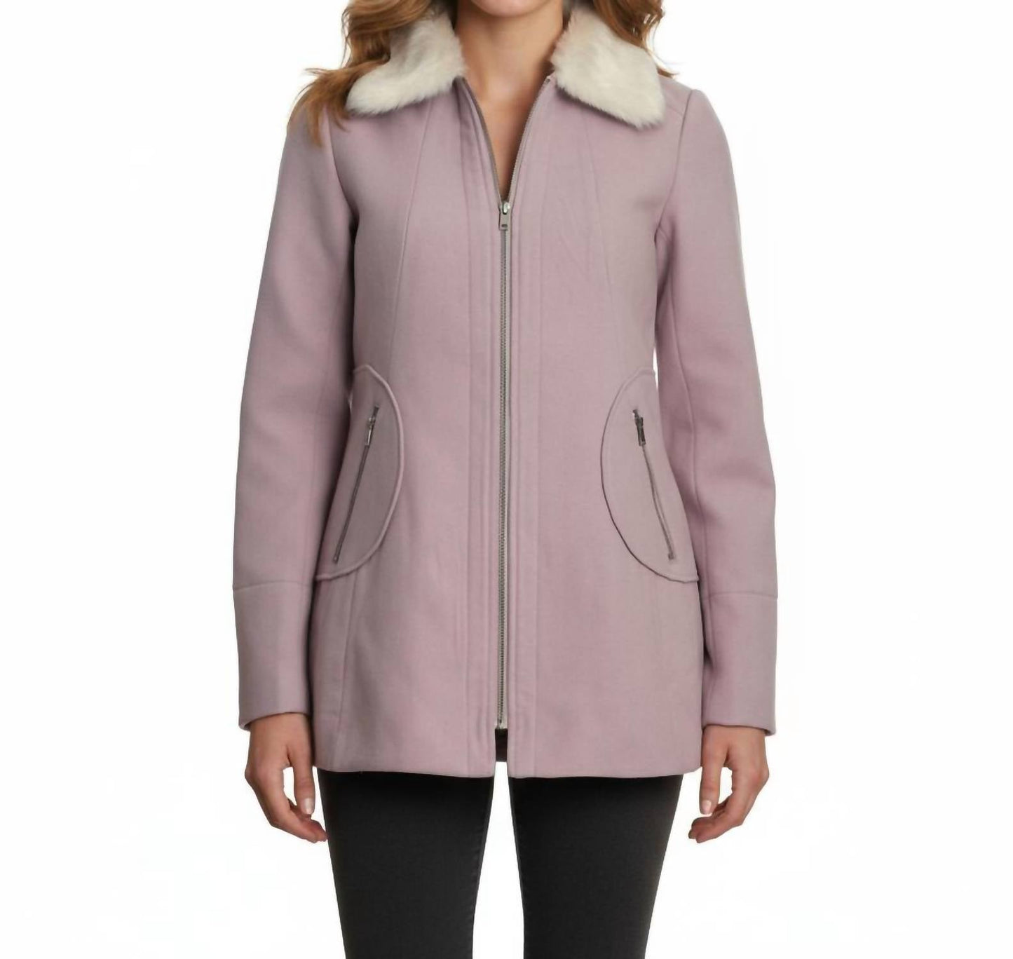 Coffeeshop - Single Breasted Coat With Faux Fur Collar