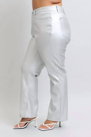 Trendsi - Women's Judy Blue Full Size High Waist Silver Faux Leather Pants Plus Size