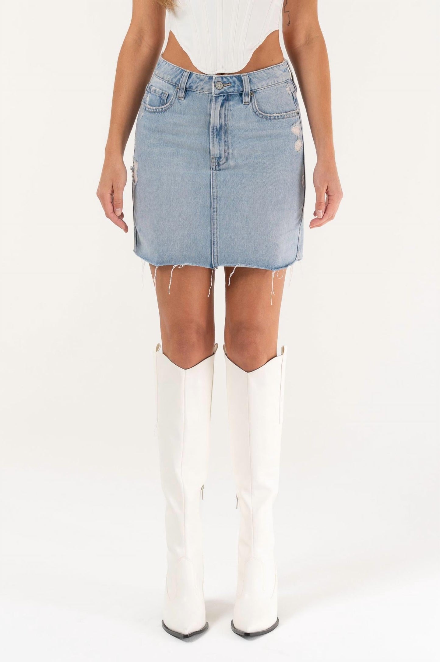 Hidden - Grinded Denim Mini Skirt