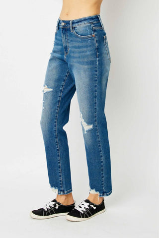Judy Blue - Calça jeans boyfriend de cintura alta com bolso para moedas