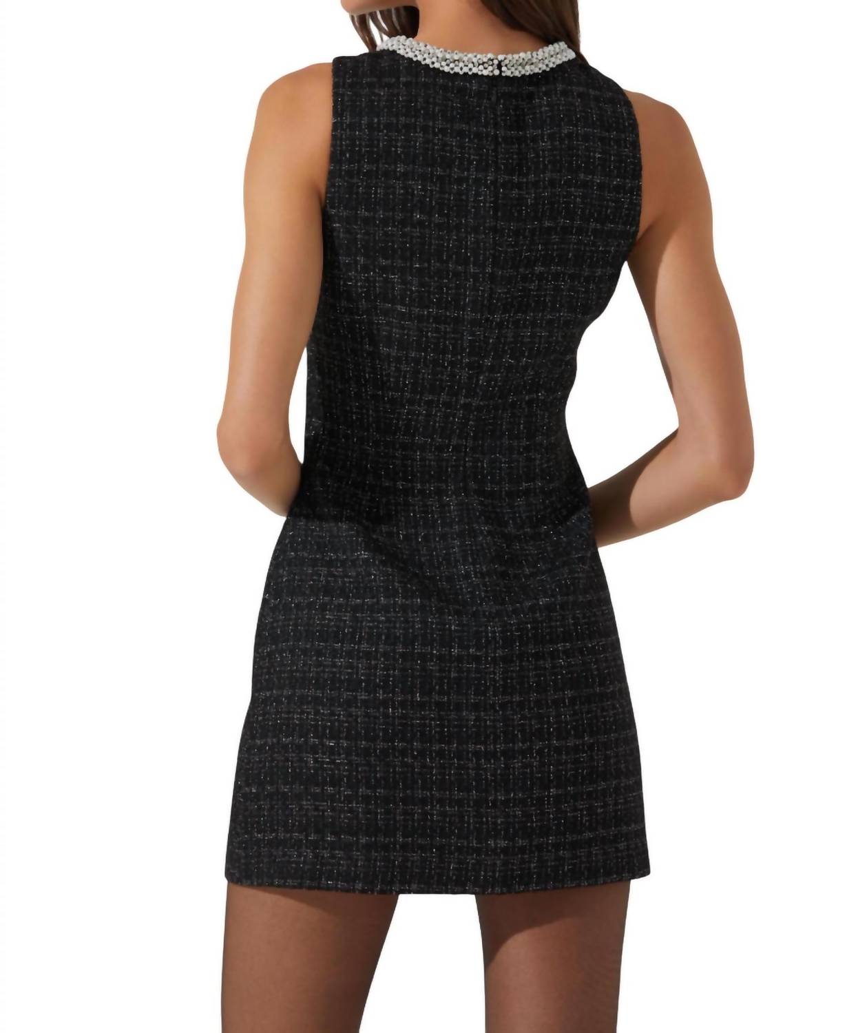 Astr - Althea Tweed Pearl Collar Mini Dress