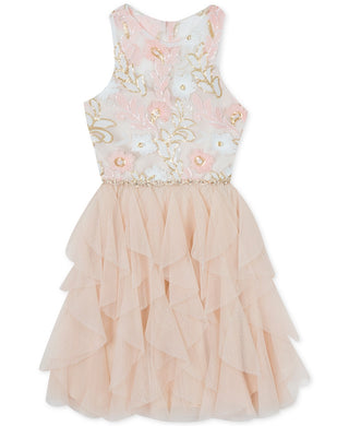 Vestido bordado com lantejoulas para meninas grandes, edições raras, rosa, tamanho 12"