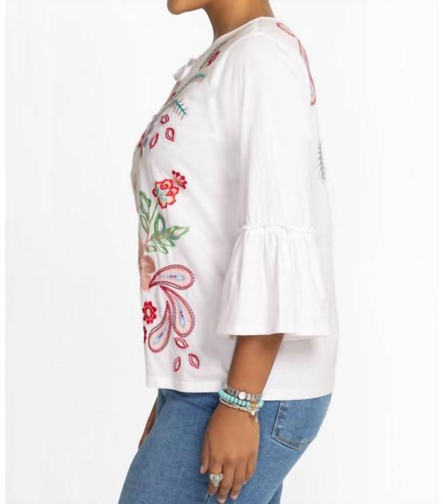 Johnny Was - WOMEN'S RUFFLE SLEEVE T-SHIRT FREYDE PLUS