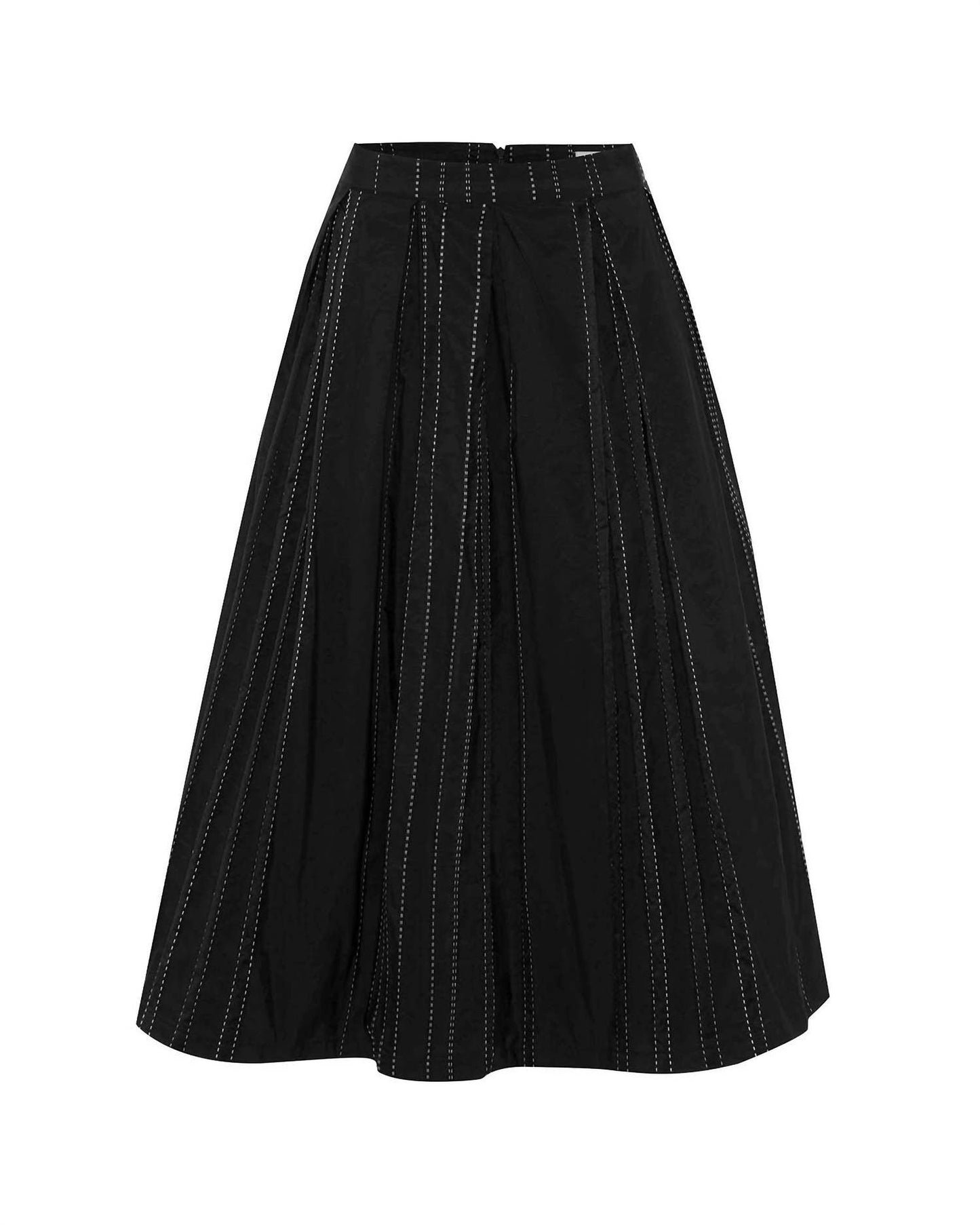Theo The Label - Women's Theia Striped Taffeta Pleated Midi Skirt
