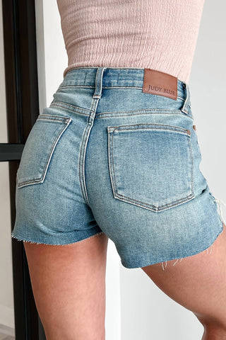 Judy Blue - Mid Rise Button Fly Distressed Shorts