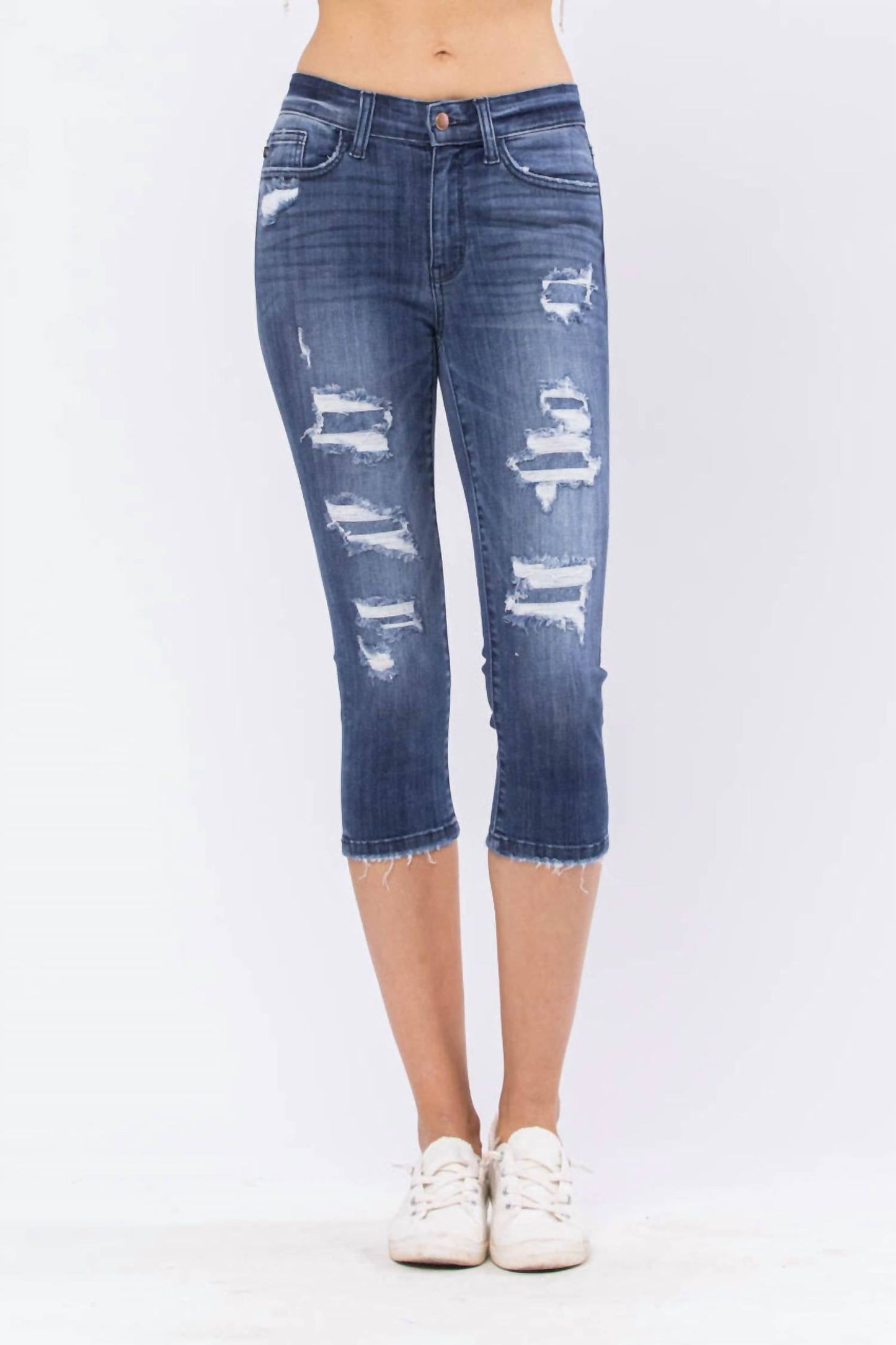Judy Blue - Mid-rise Contrast Patch Skinny Capri Jeans - Plus Size