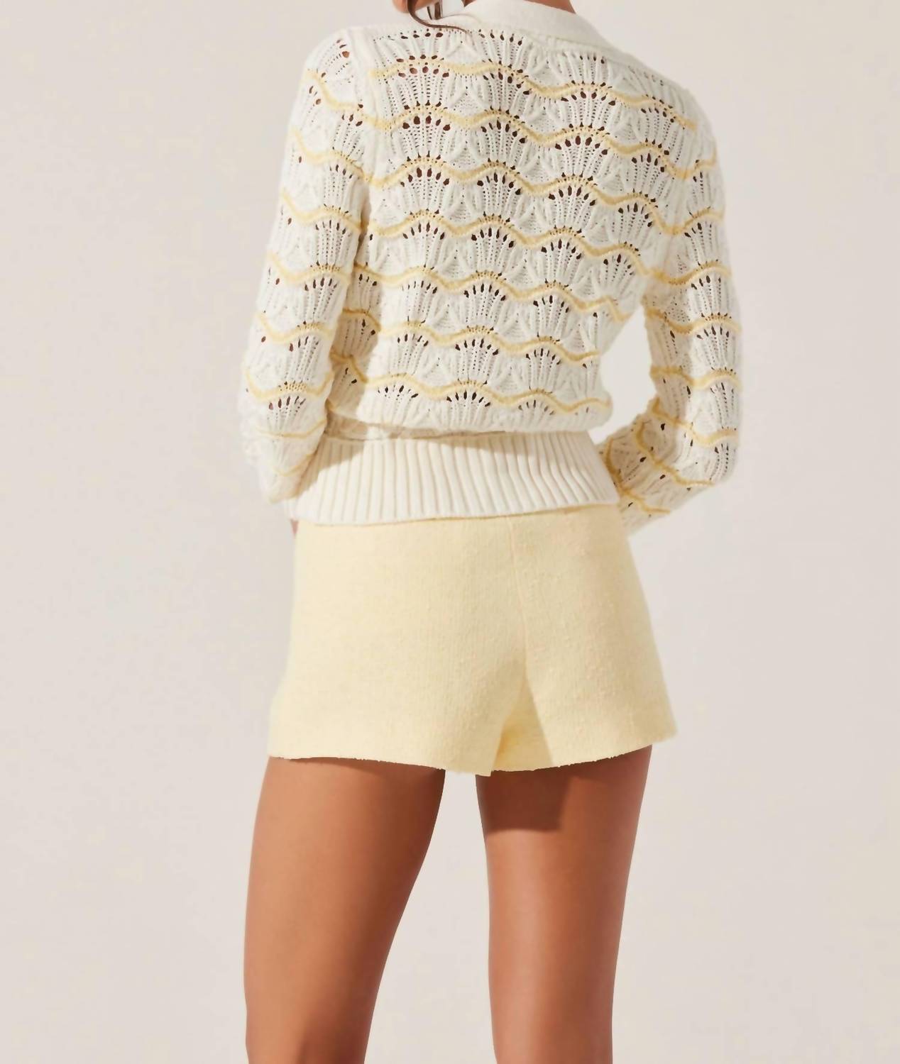 Astr - Janira Wavy Stripe Pointelle Cardigan