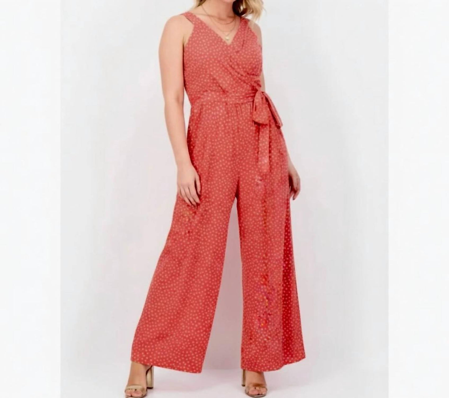 41 Hawthorn - Polka Dot Wide Leg V-neck Jumpsuit