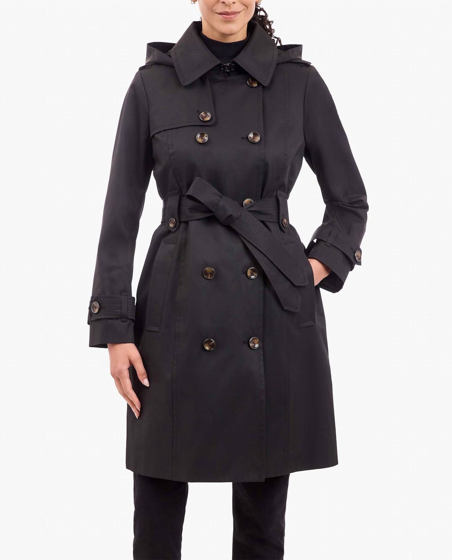 London Fog - Double Breasted Trench With Button Off Hood